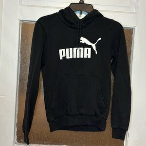 Puma Women’s Black and White Pullover Sweatshirt Drawstring Hoodie Size Small